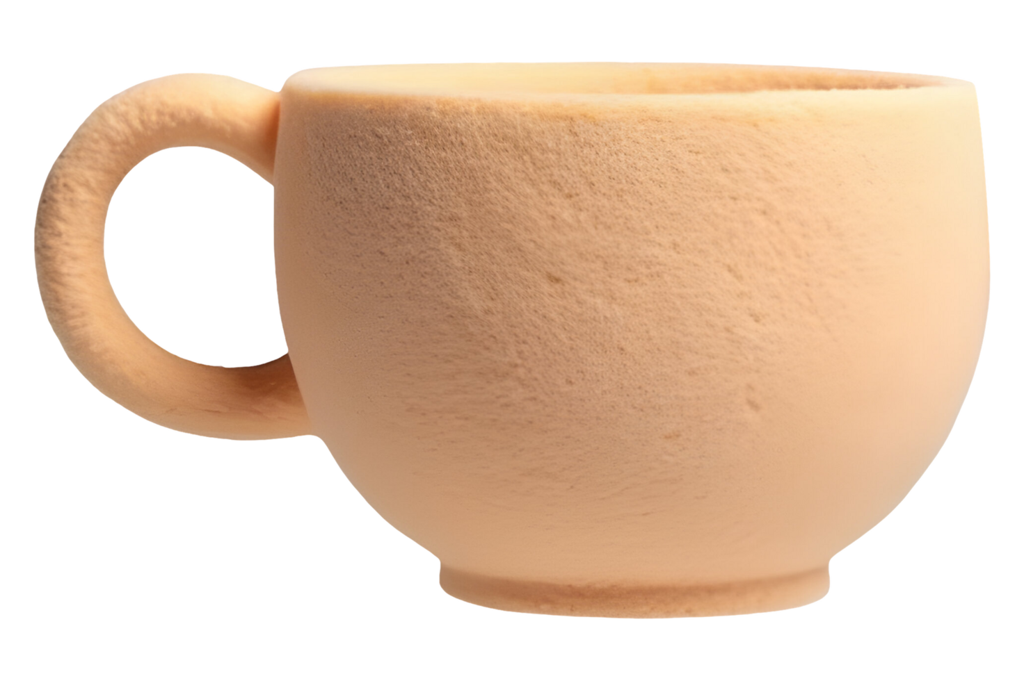 Peach velvet textured mug for beverage. Soft matte kitchenware container png