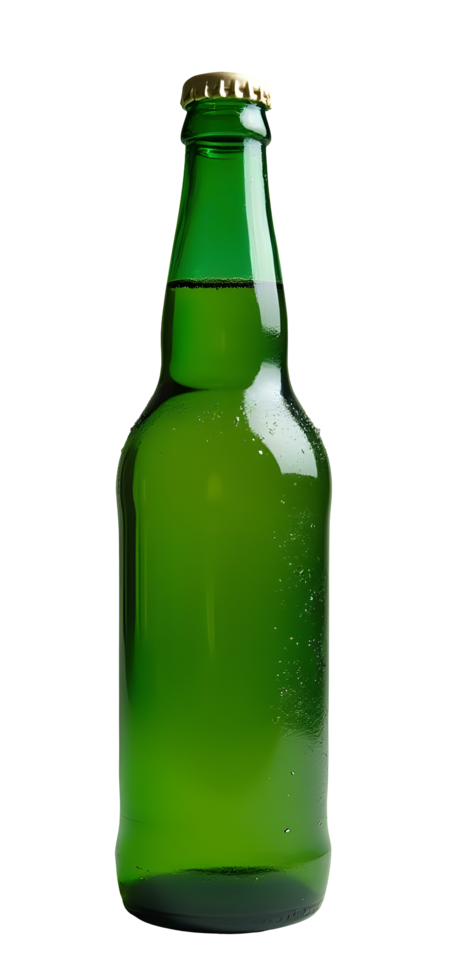 Green glass bottle filled with refreshing beverage, ready for cool drink png