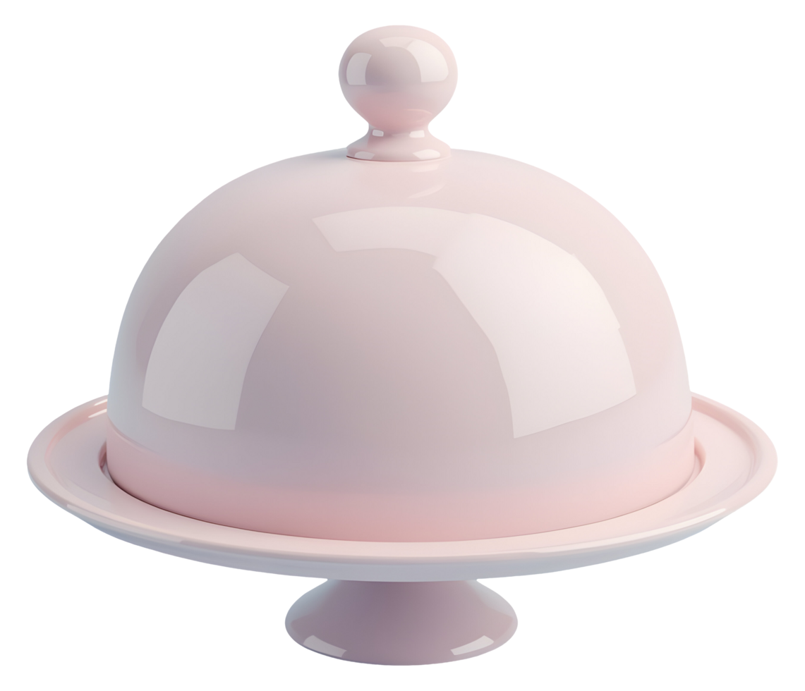 Elegant pink cake stand with glossy dome, perfect for displaying sweet desserts png