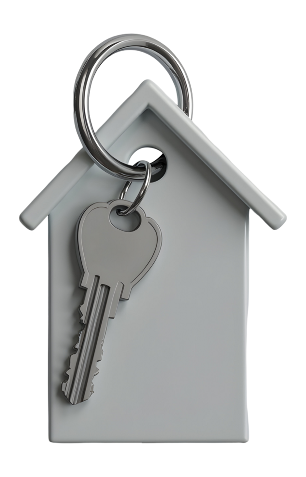 Simple house keychain with key represents exciting home ownership and future security png