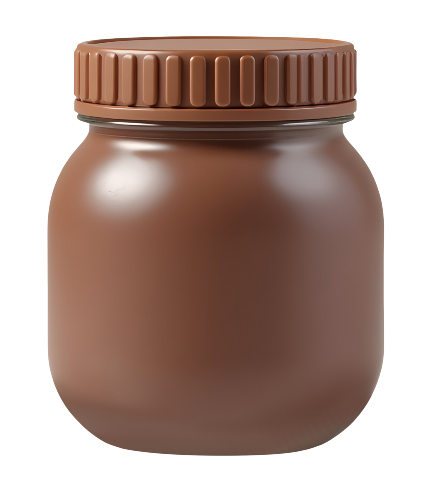 Brown jar with ribbed cap for various spreads, convenient for storage needs png