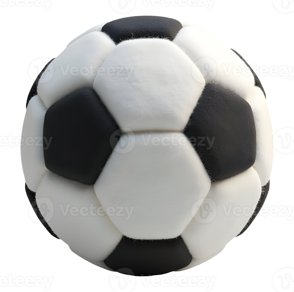 Traditional black and white soccer ball, soft, plush for playful games png