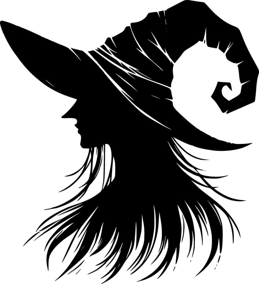 A witch hat silhouette with long hair vector