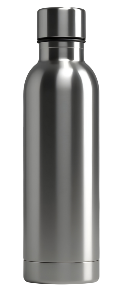Sleek metal water bottle provides modern hydration. Healthy lifestyle essential png