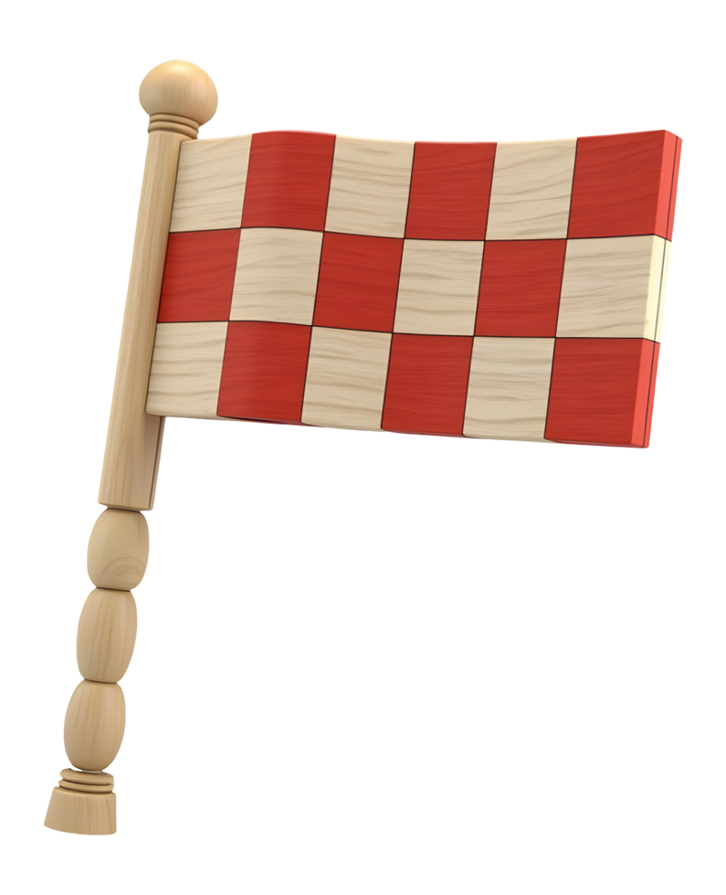 Vibrant wooden checkered flag representing triumph and thrilling finish png