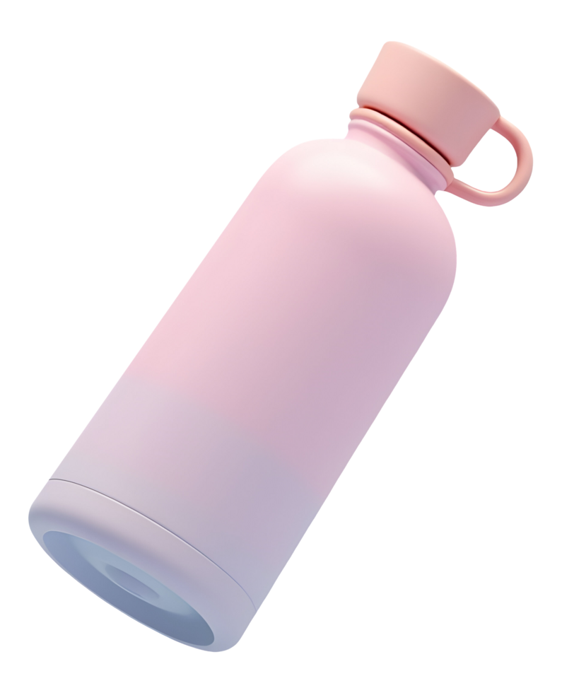 Pink water bottle provides cheerful hydration for your active healthy lifestyle png