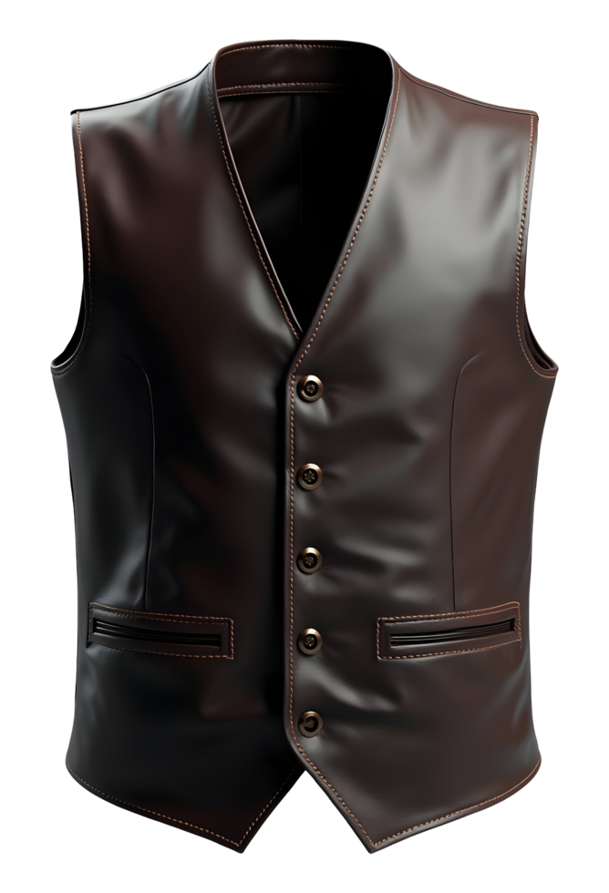 Rich brown leather vest exudes timeless elegance and sophisticated style png