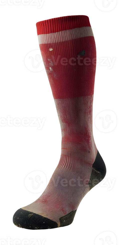 Single red worn athletic sock, embodying resilience from rigorous sport activity png