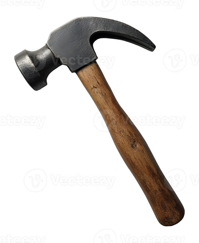 Claw hammer tool for carpentry and construction, with durable wood handle, reliable png