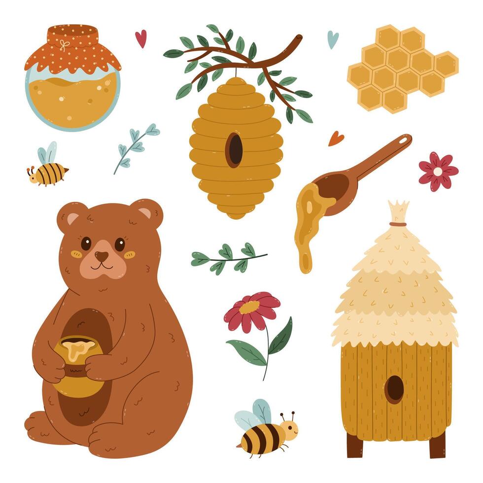 Bear holding honey jar illustration vector