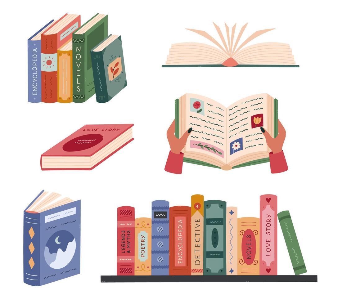 variety of colorful illustrated books vector