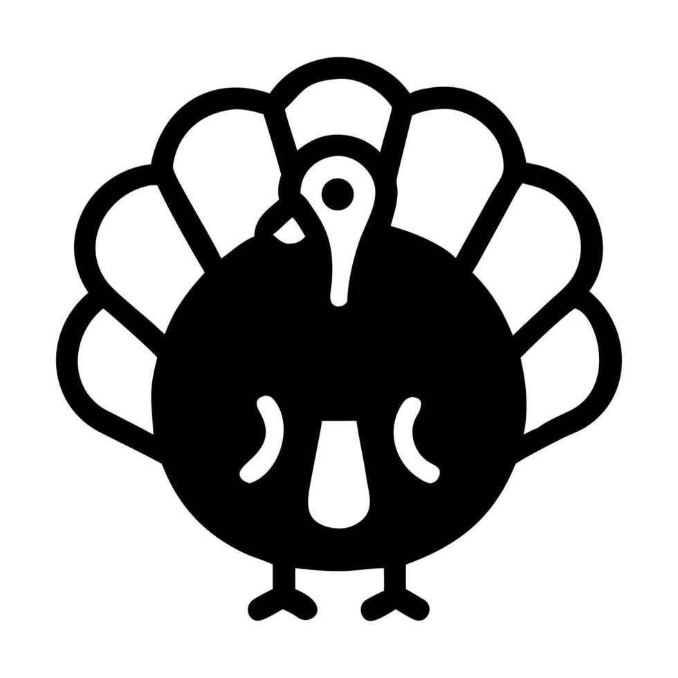 Simple Stylized Black Silhouette of a Turkey Bird with Fanned Tail Feathers for Thanksgiving Celebration vector