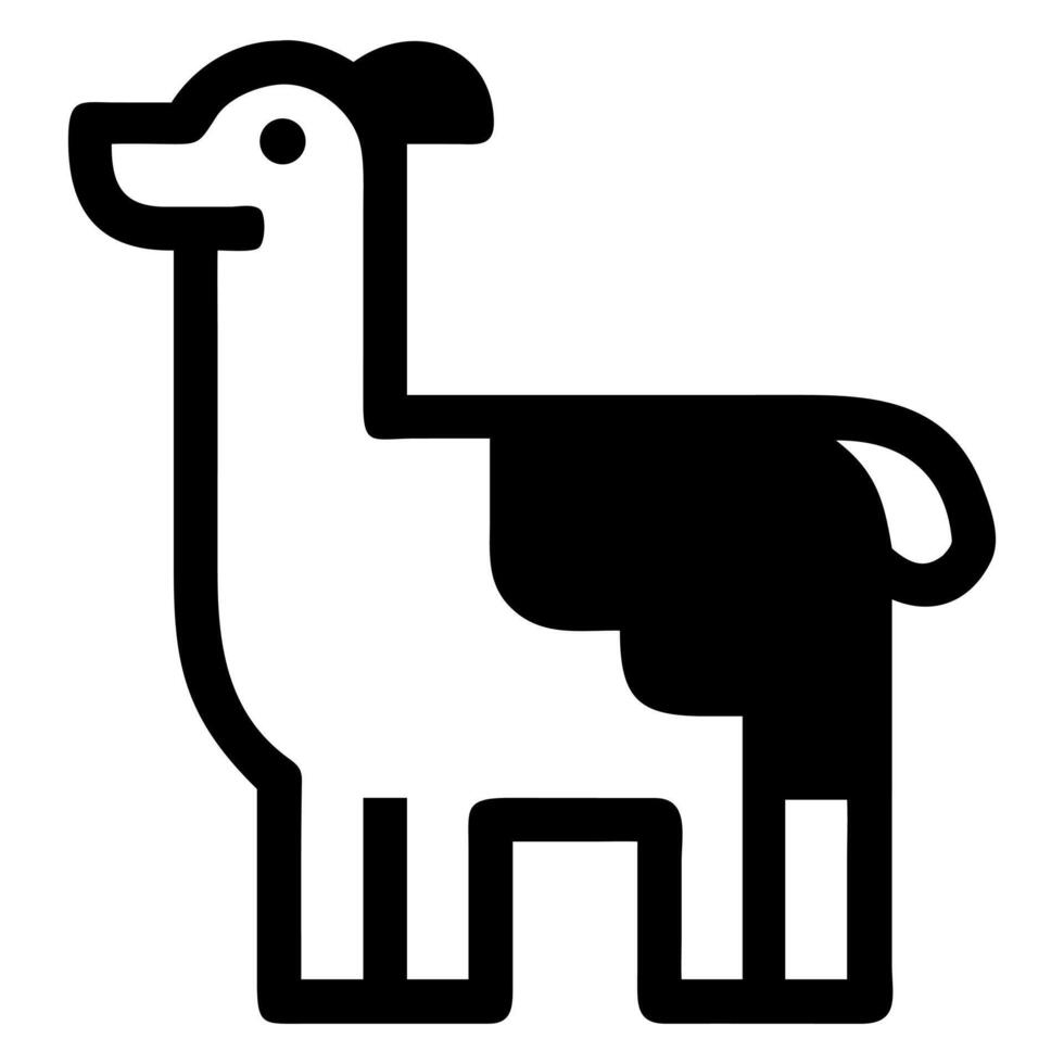 Abstract stylized black and white illustration of a cow or llama animal with a long neck and spotted body standing on four legs isolated on a white background vector