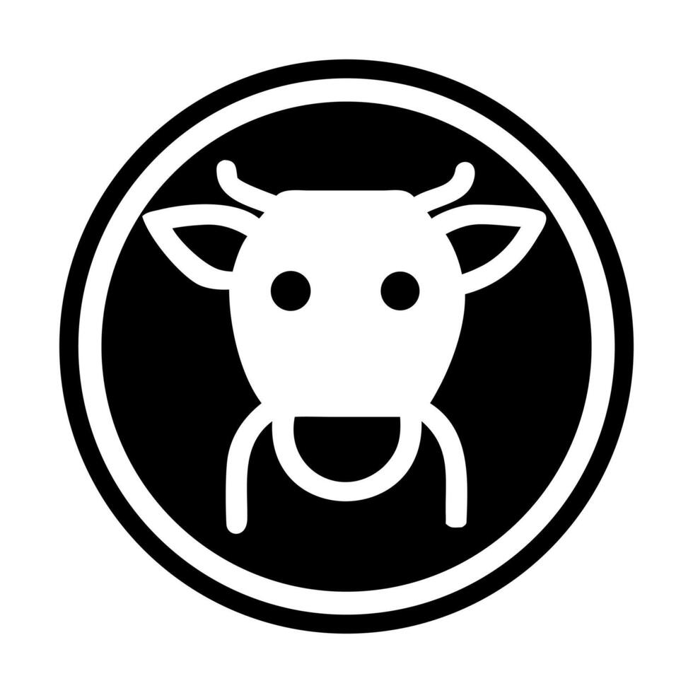 Minimalist black and white icon of a cow head inside a circular frame for farm and agriculture concepts vector