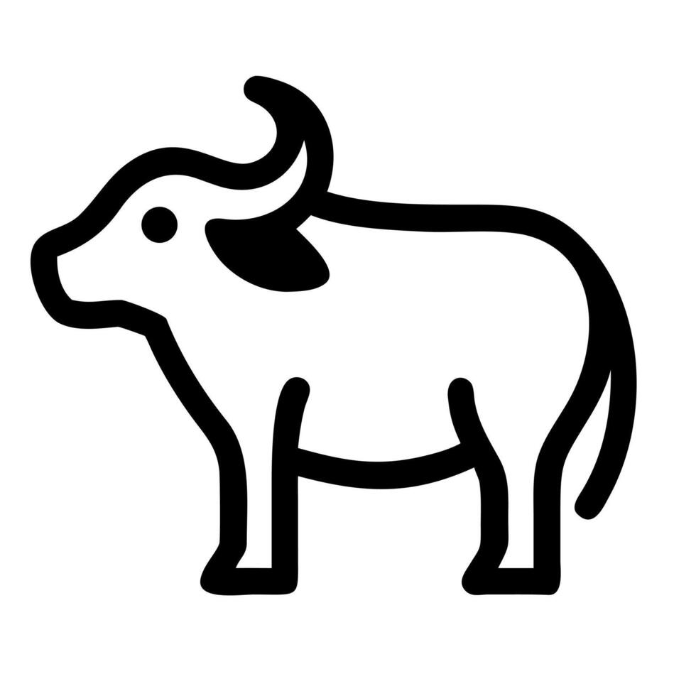 Illustration of a cow standing in profile view with a black outline and simple cartoon style vector