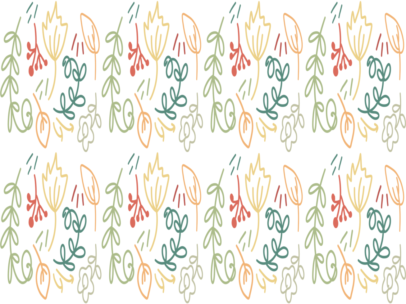 Pastel Floral Line Art Pattern png