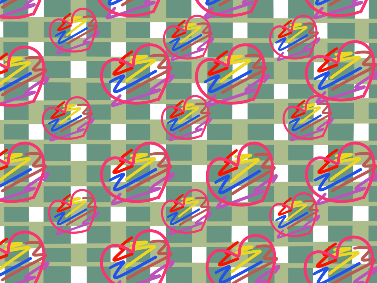Rainbow Heart Arrow Grid Pattern png
