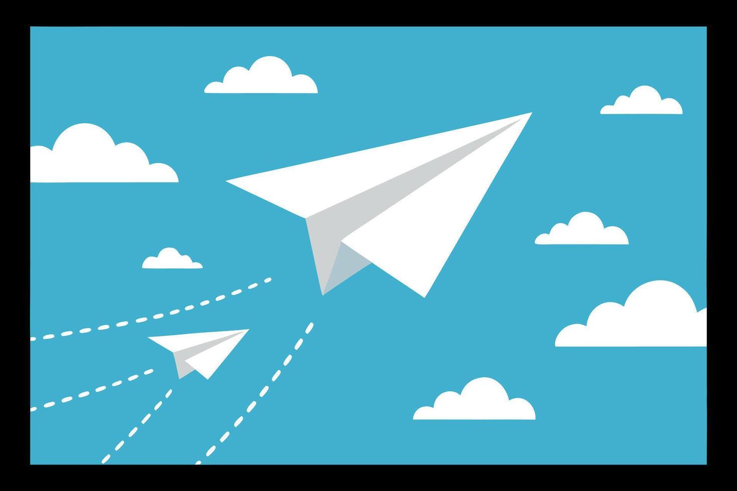 Origami paper airplane soaring through a bright blue sky with fluffy white clouds in the background representing freedom and travel inspiration vector