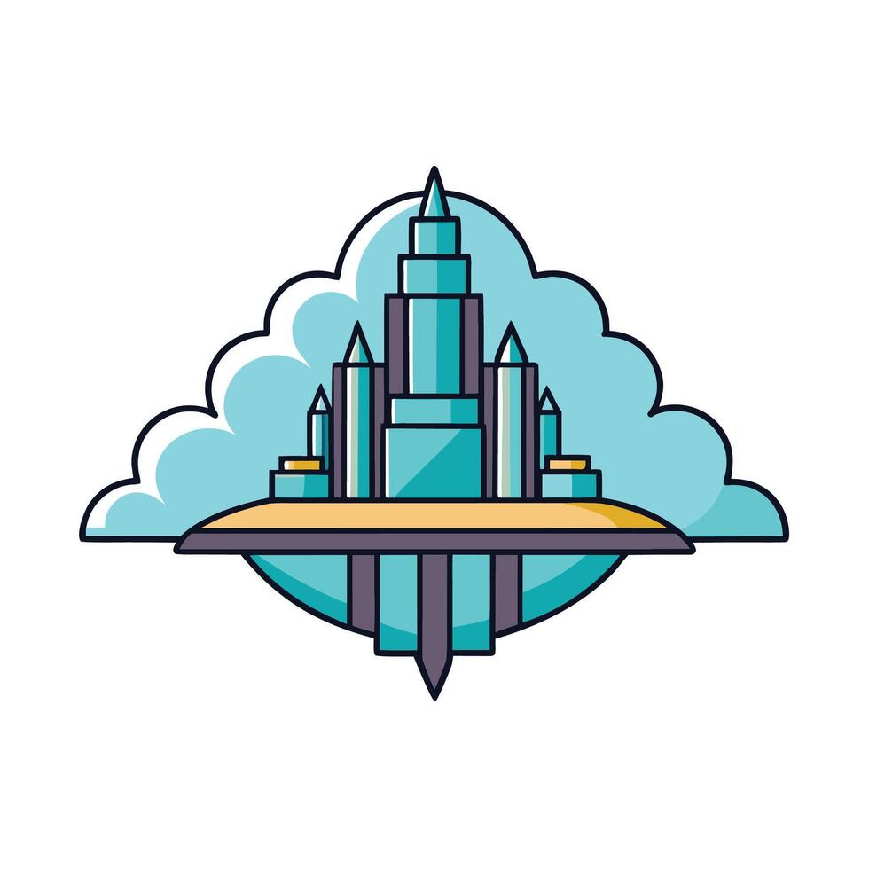Floating Futuristic Cityscape Icon in the Sky, Modern Architecture and Design vector