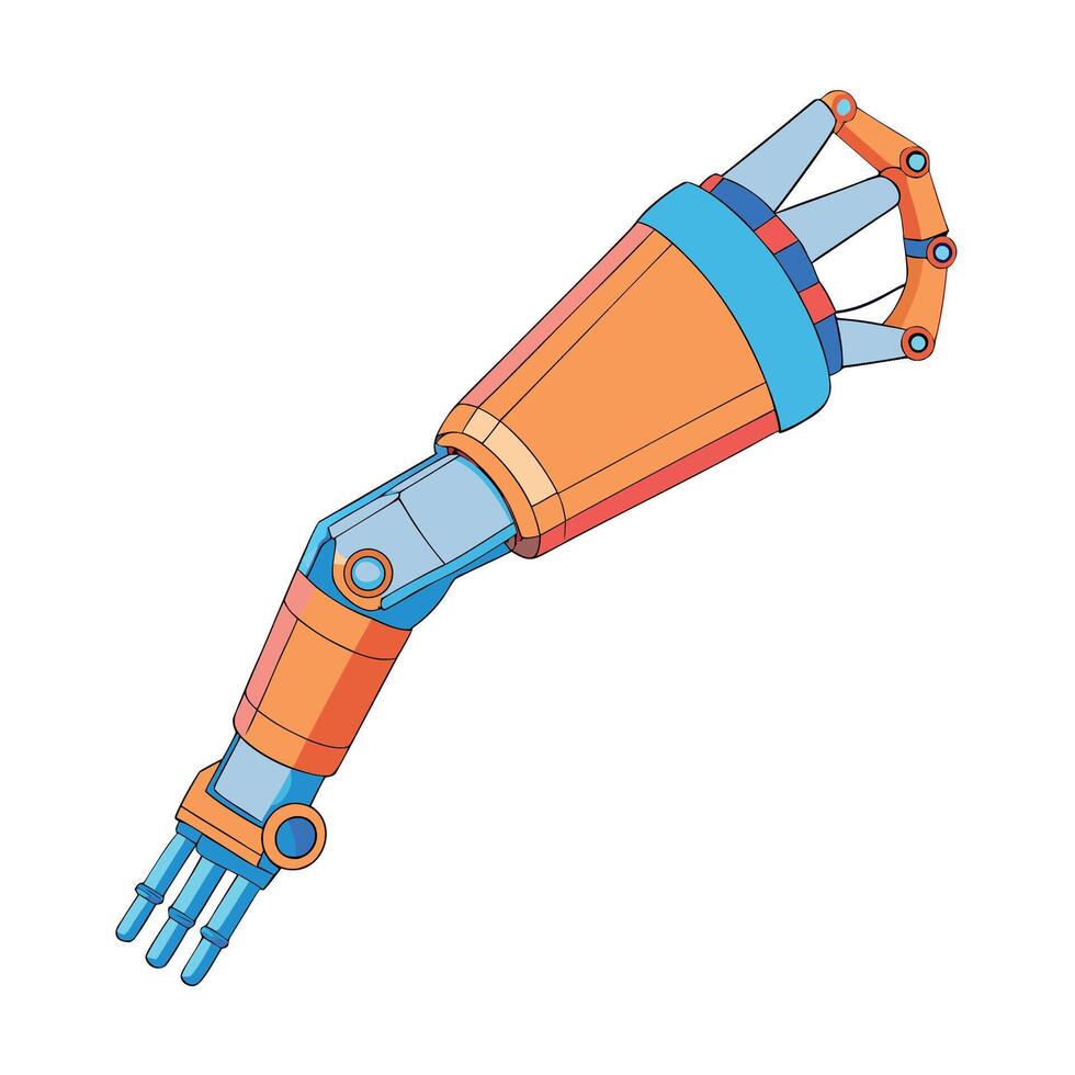 Cartoon Robot Arm Isolated On White, Depicting Technology And Engineering vector