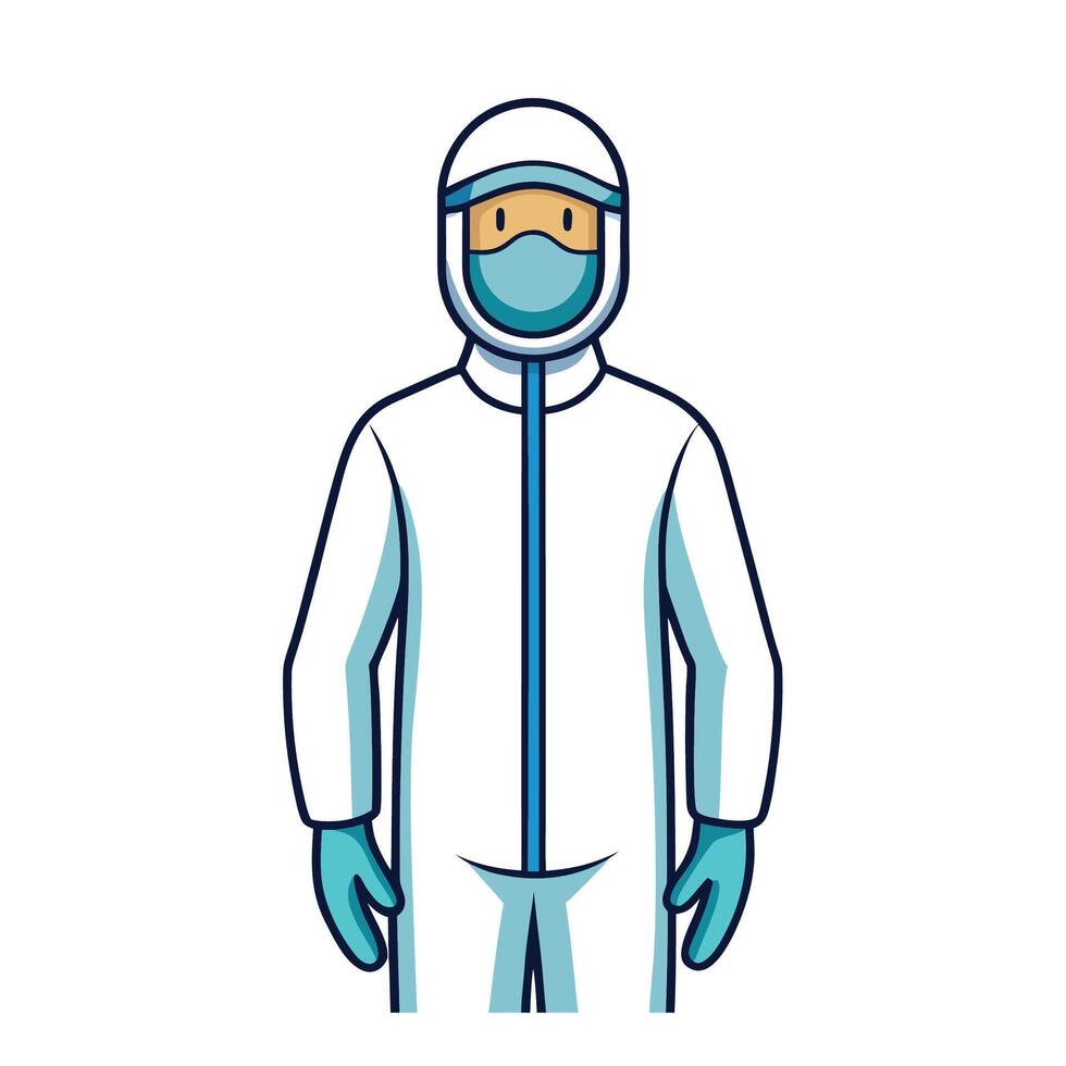 Cartoon illustration of a healthcare worker in full PPE suit standing straight vector