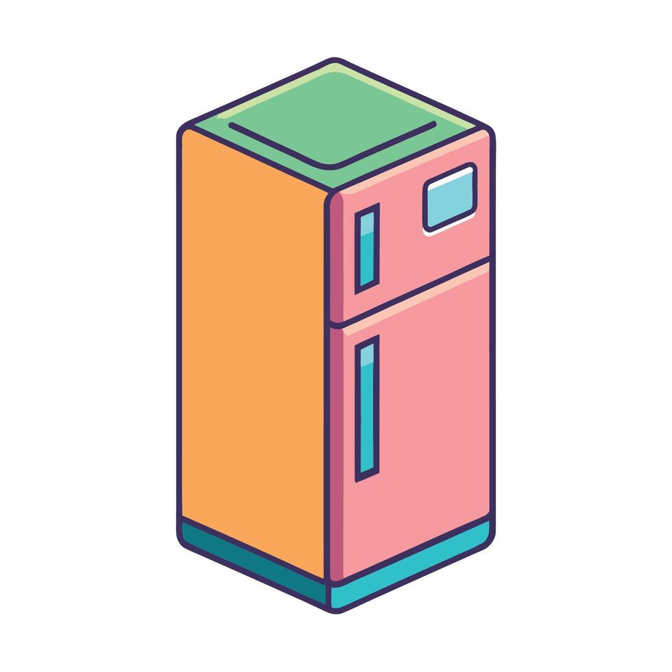 Isometric Illustration of a Two-Door Refrigerator in Peach and Green Color Scheme vector