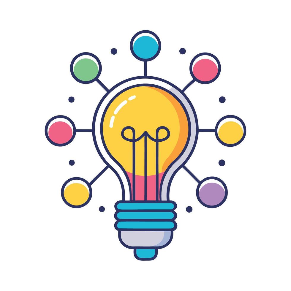 Colorful Lightbulb with Connected Circles Illustrating Ideas and Networking Concept vector
