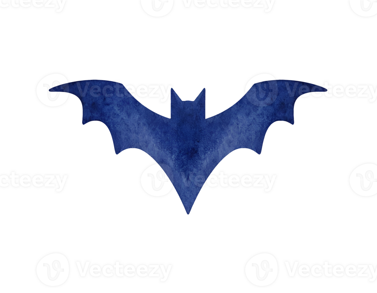 flying bat silhouette in dark blue watercolor texture with wings spread wide on isolated background for halloween spooky design and decoration png
