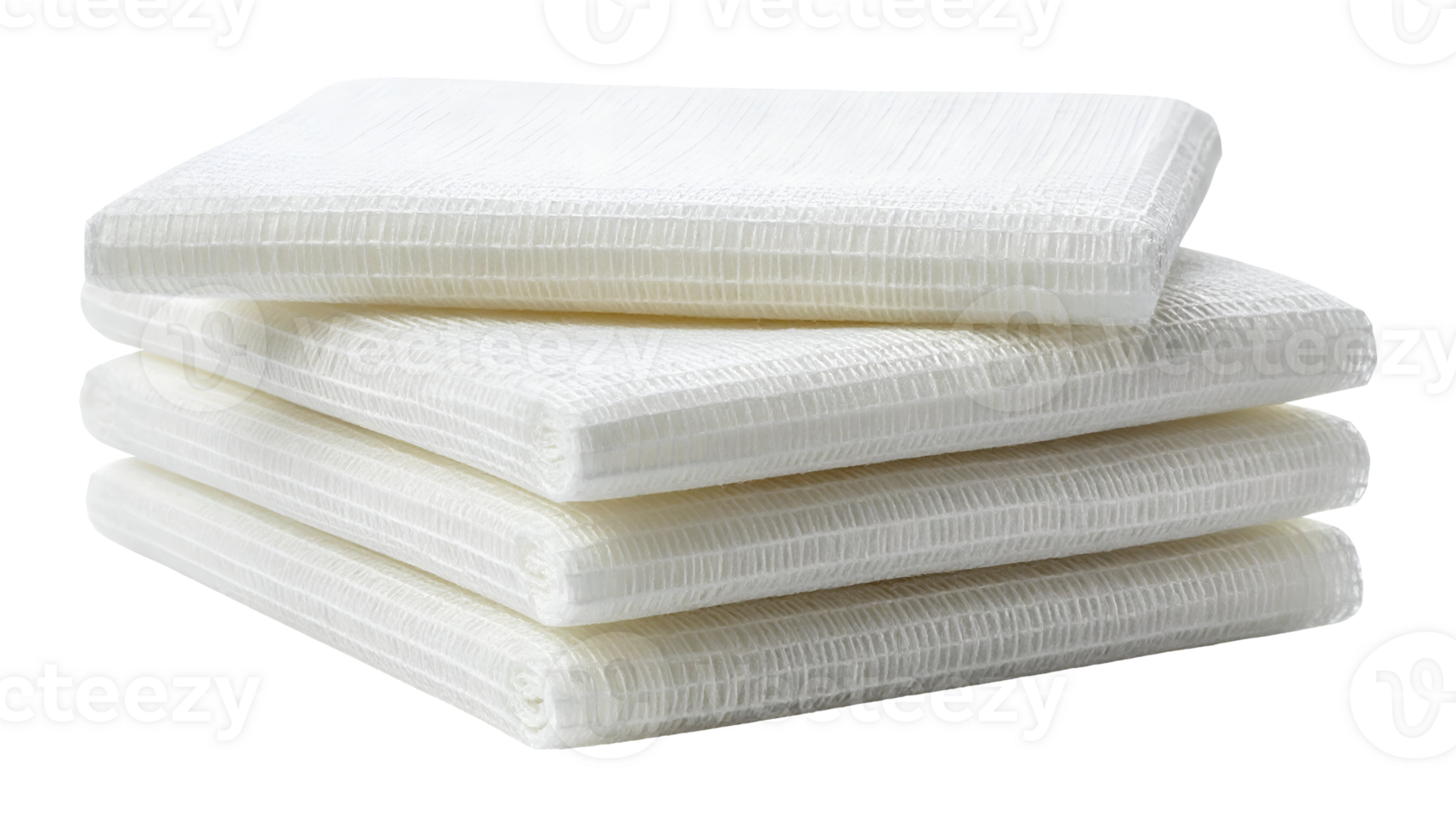 stack of sterile medical gauze pads for wound care and first aid, clean white cotton layers with mesh texture on isolated background png