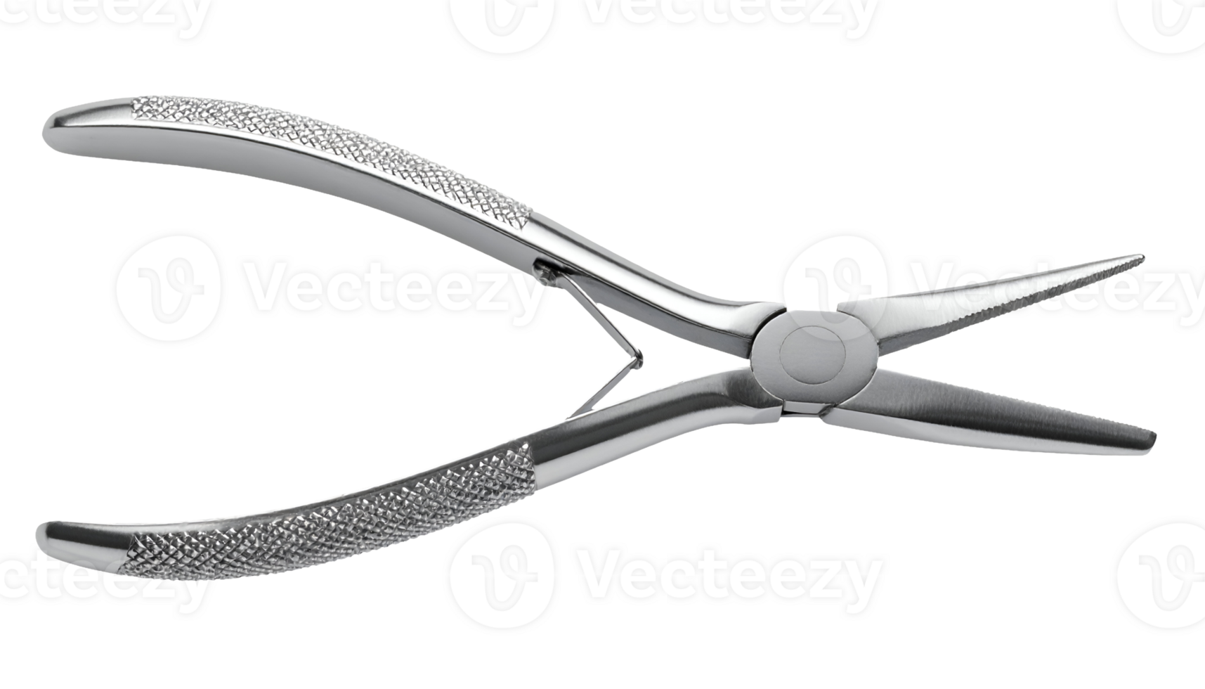 dental clamp forceps with textured grip and pointed tip, stainless steel surgical tool for dental procedures, precision instrument on isolated background png