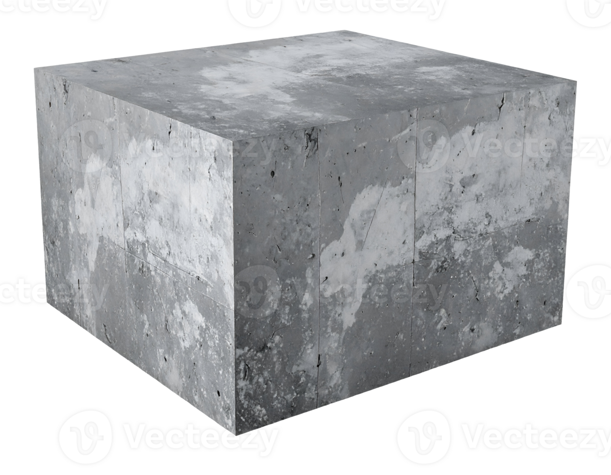 3d rendered sculpture of aged concrete cube with weathered surface and subtle cracks on isolated background png