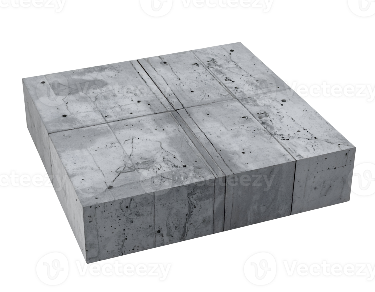 3d rendered sculpture of sunken concrete platform with cracked surface details and industrial texture on isolated background png