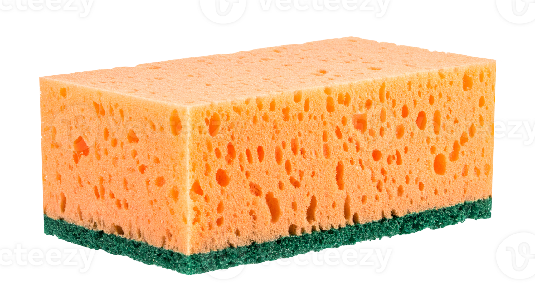 cleaning sponge with green scrubber layer and orange porous foam on isolated background for household cleaning product or hygiene concept png