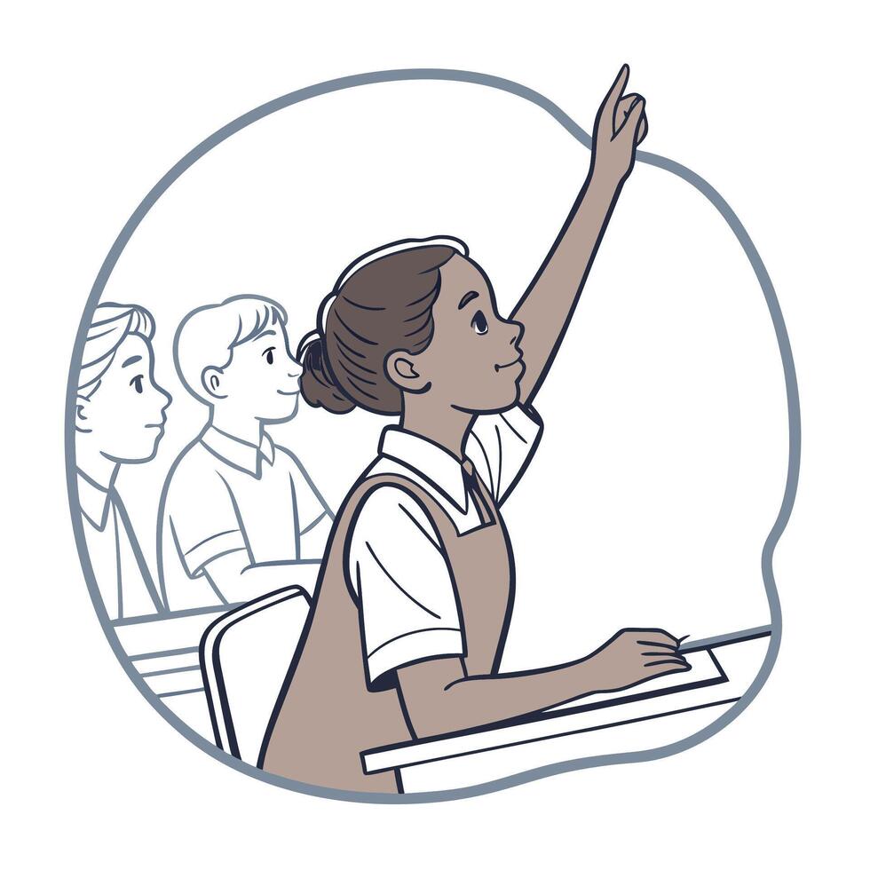 Enthusiastic student raises hand in class illustration school setting vector