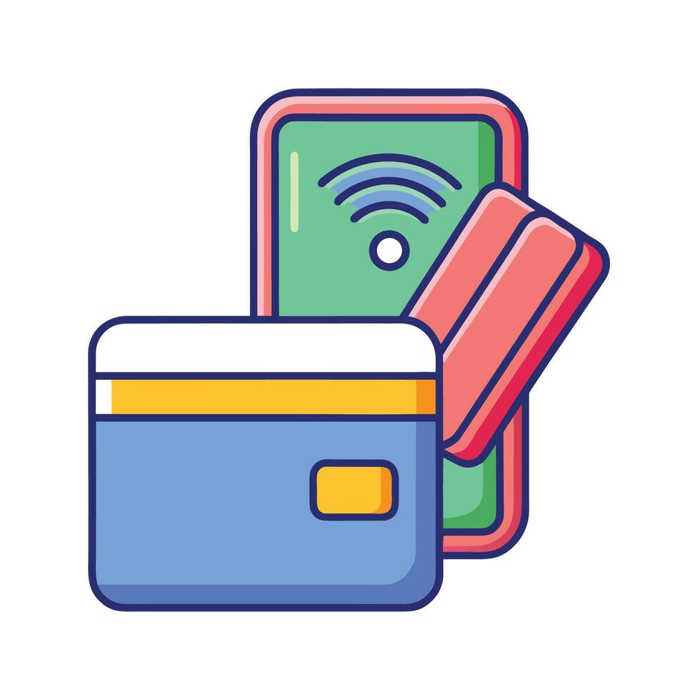 Contactless Payment Methods Credit Cards, Mobile Phone with WiFi, Illustration vector