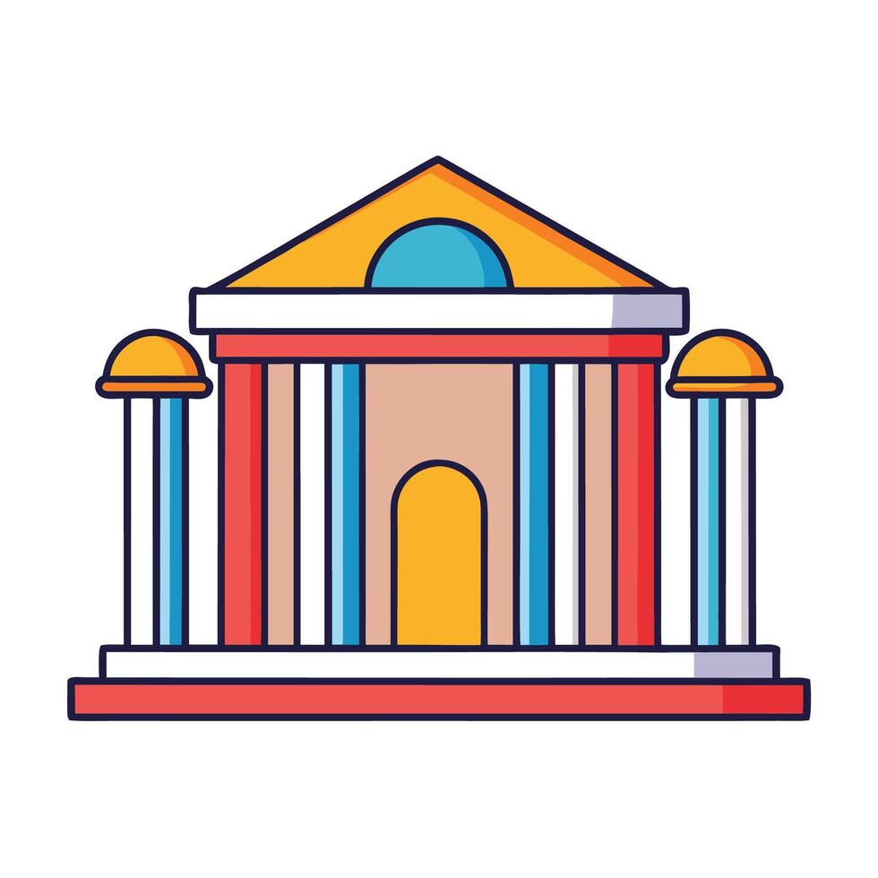 Stylized Courthouse Icon with Bold Outlines and Vibrant Colors for Educational Purposes vector