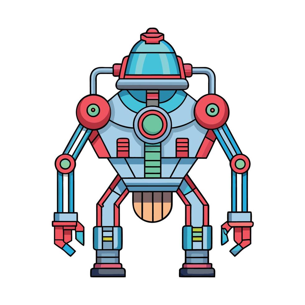 Cartoon style robot with boxy features and symmetrical design on a white backdrop vector