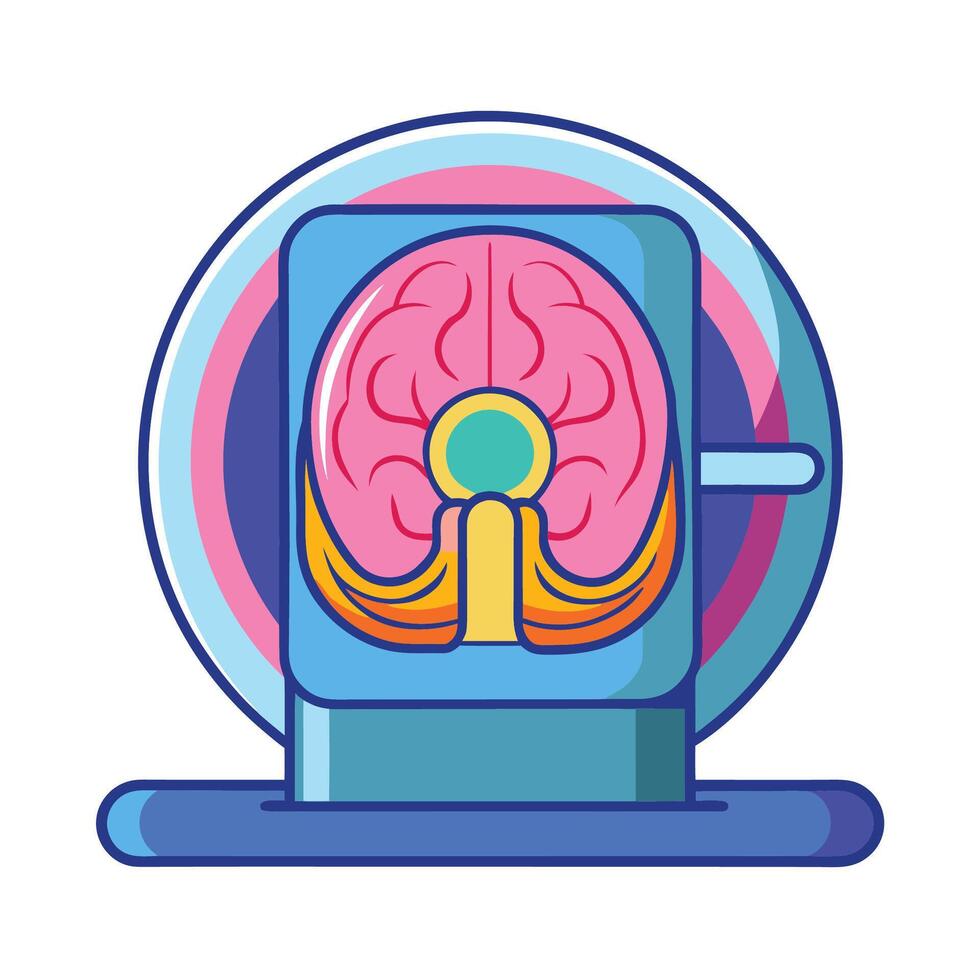illustration of brain MRI scanner in pastel colors with thick outlines vector