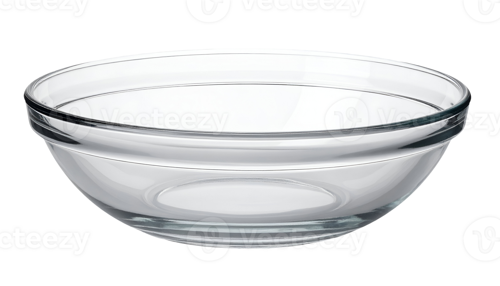 clear glass mixing bowl, empty transparent round dish for kitchen or cosmetic use, minimal glass container with smooth edge, on isolated background png