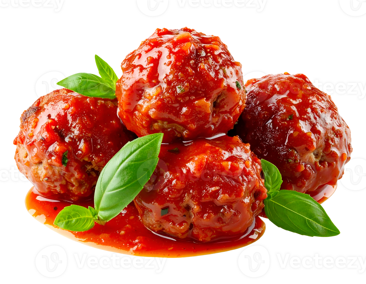 juicy meatballs covered in rich marinara tomato sauce with basil leaves on isolated background traditional italian cuisine concept png