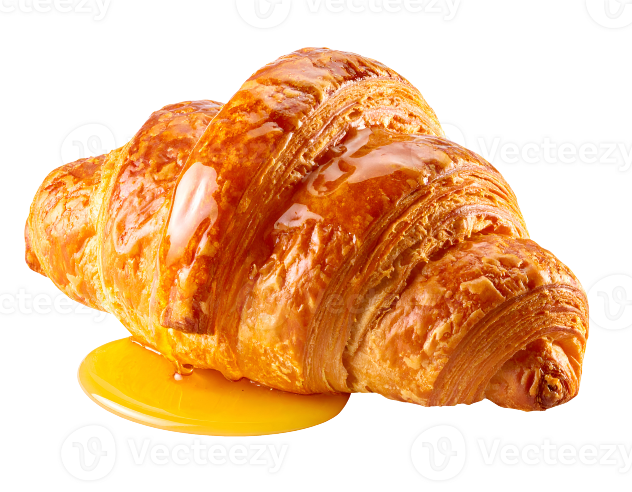 crispy croissant with golden honey melting and pooling on isolated background macro food photography png