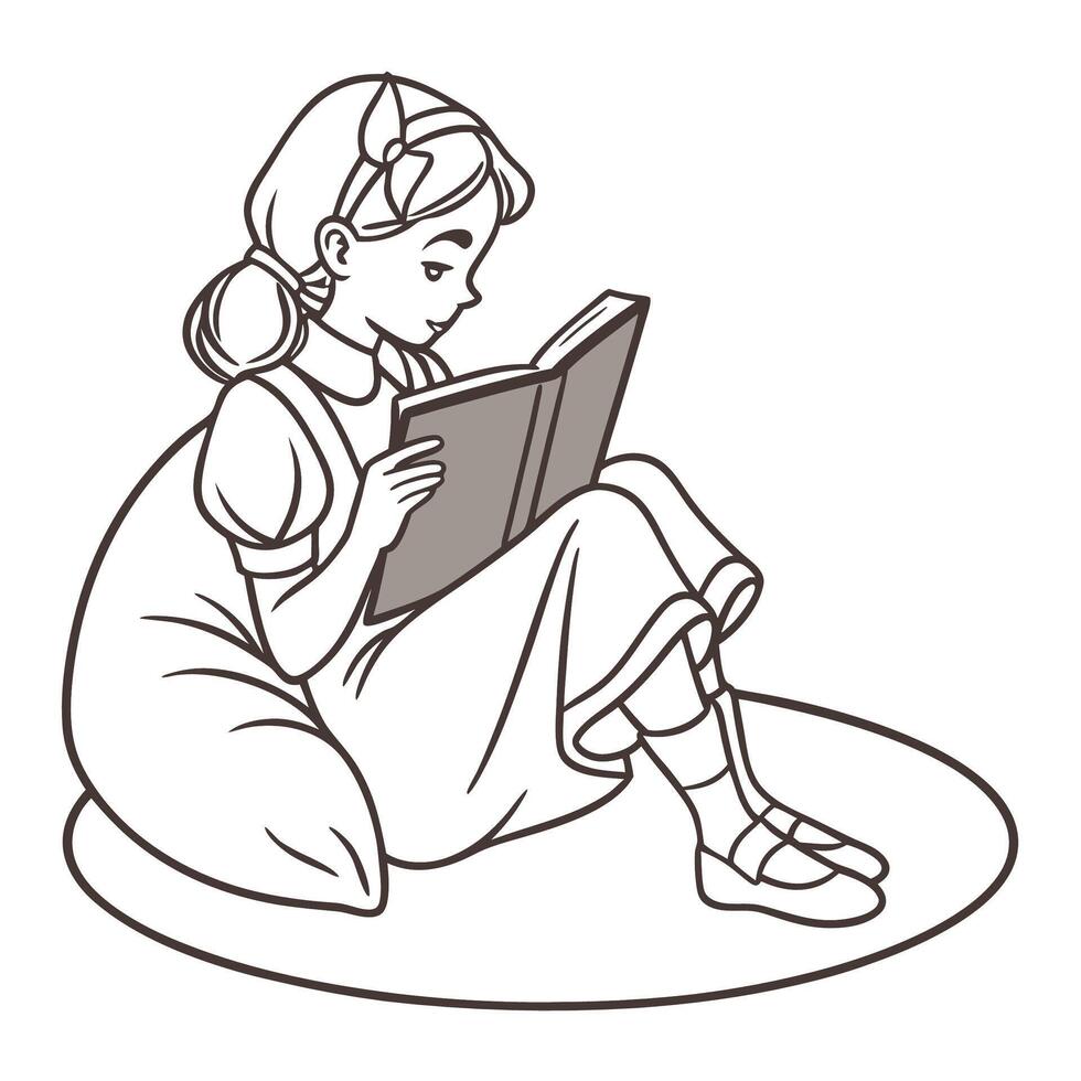 Girl Reading Book Flat Illustration on White Background for Education vector