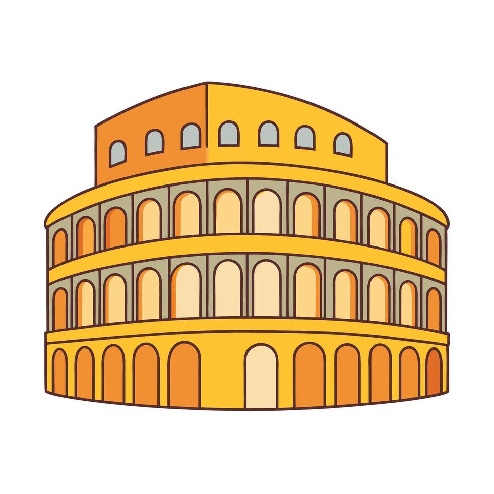 Stylized Colosseum illustration with multiple arches and layers on a white background vector