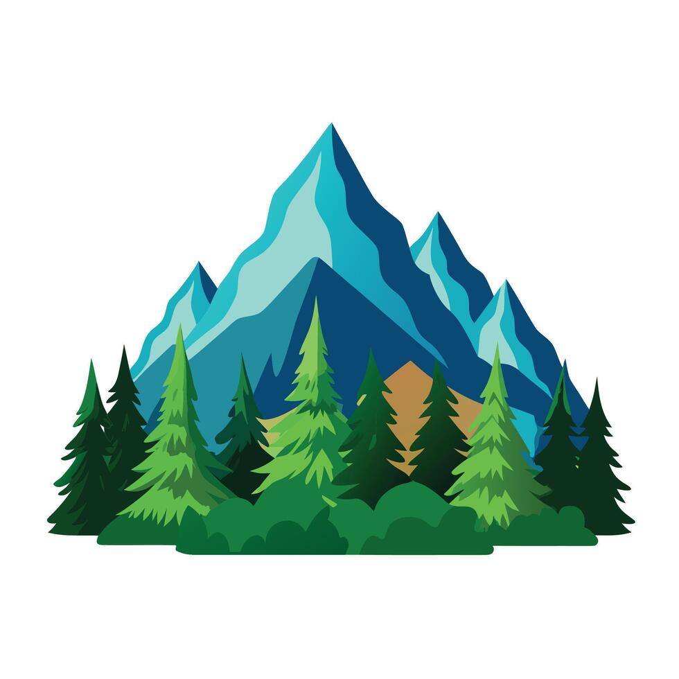 Mountain Landscape Illustration with Pine Trees in Flat Style for Commercial Use vector