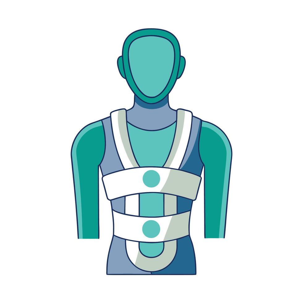 Teal mannequin with white support bandages for health or rehabilitation, upper body vector