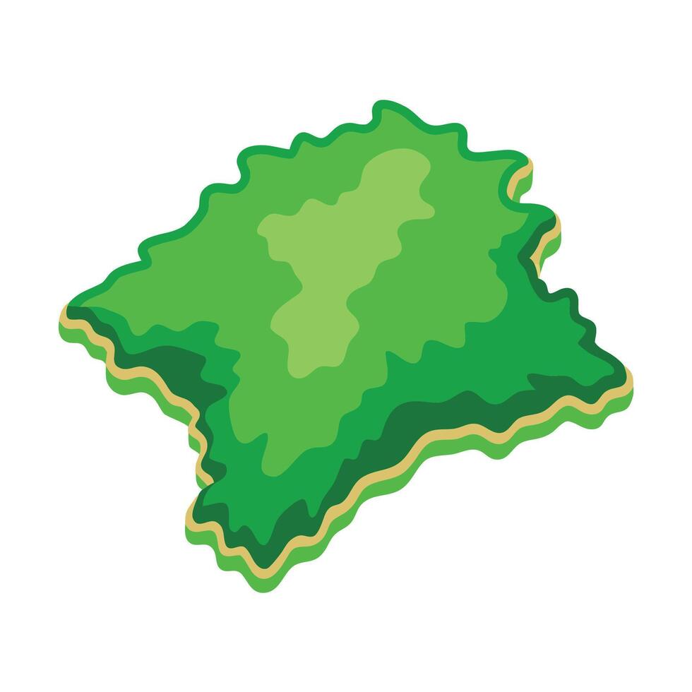 Isometric green island illustration with wavy edges and layered terrain effect vector