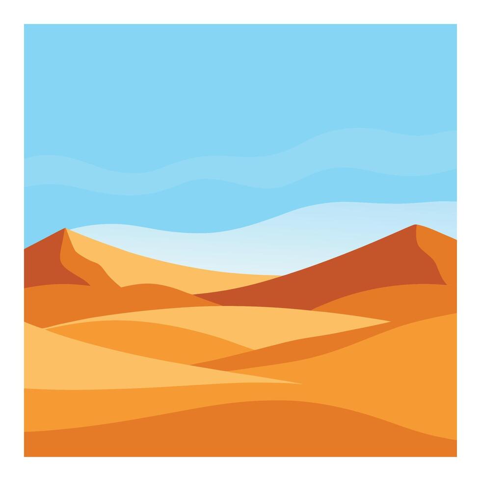 Flat Desert Landscape Illustration with Sand Dunes and Light Blue Sky vector