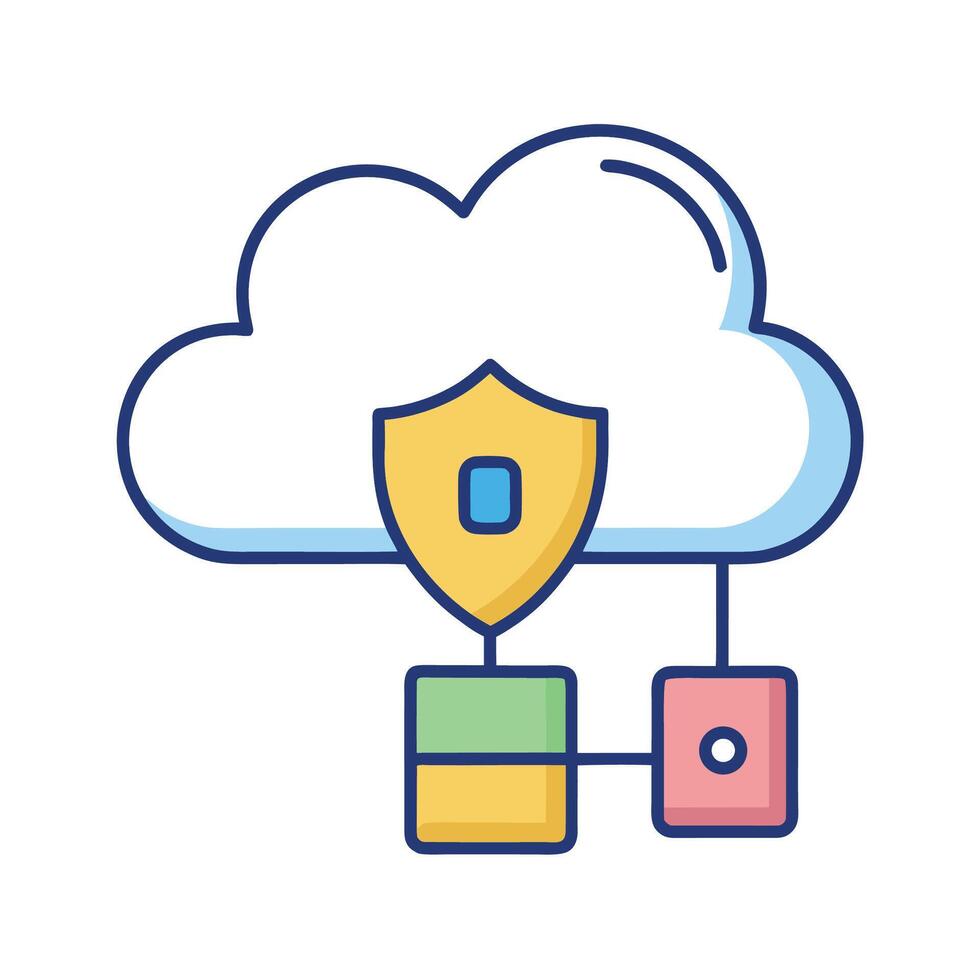 Stylized cloud computing security icon representing data protection and secure network vector