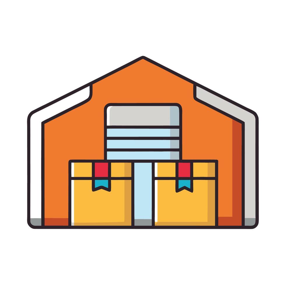 Illustration of a warehouse with packages, symbolizing storage and distribution services vector
