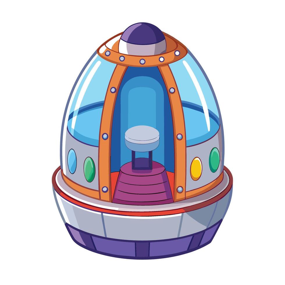 Cartoon Style Futuristic Capsule with Clear Dome for Science Fiction Concepts vector